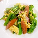 かき菜の茎とウインナー・卵マヨソテー
